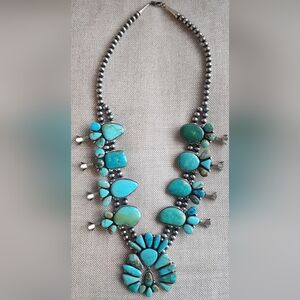 HUGE Elouise Kee Navajo Kingman Turquiose Squash Blossom Necklace